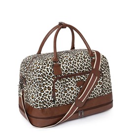 CLUCI Travel Overnight Bags Weekender Bags for Women Canvas Duffle Bag Carry On Tote - Color: Leopard Pattern with Brown