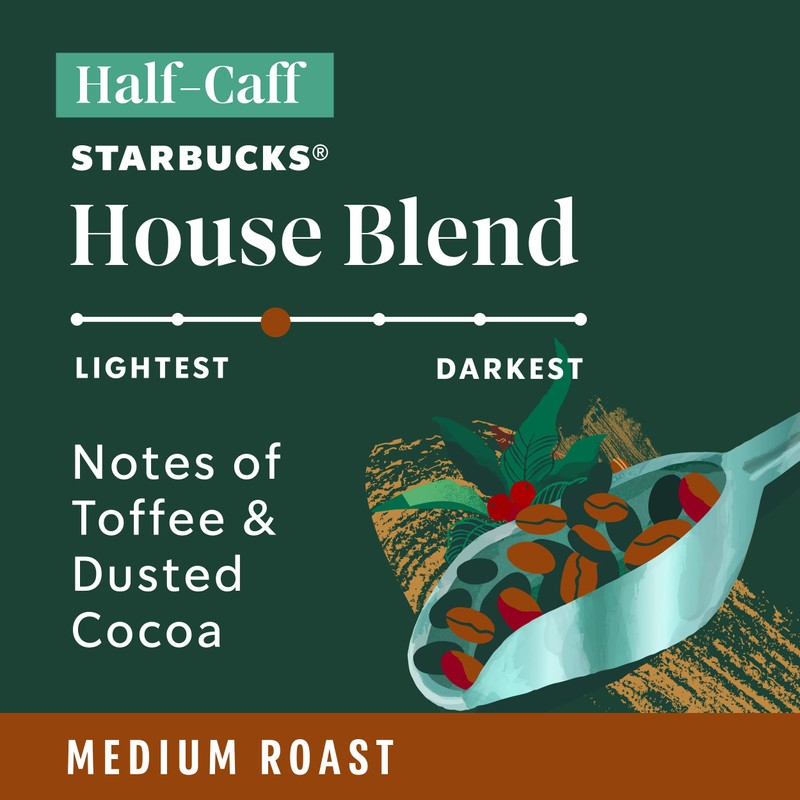 Starbucks Ground Coffee, Medium Roast Coffee, Half-Caff House Blend, 100%