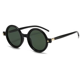 JOVAKIT Polarized Retro Round Sunglasses for Women Men Vintage Trendy Oversized Circle Sun Glasses UV400 Protection (Black/Green)