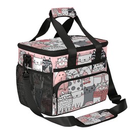 Pardick Insulated Lunch Bag, Kawaii Animal Cats Reusable Lunch Box Leakproof Cooler Tote Bag Large Lunchbox Freezable Lunch Bag with Adjustable Shoulder Strap for Women Men Picnic Work Beach