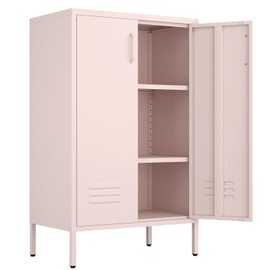 IRONFFICE Storage Cabinet,2 Doors Locker Cabinet with Legs,Metal Locker Storage with Adjustable Shelves for Office