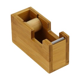Buqoo Wood Desk Tape Dispenser Natural Bamboo Wood Tape Desk Dispenser Cute Packing Tape Dispenser Sturdy and Stylish Adhesive Tape Holder for Office and Home Use (Black Walnut)