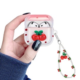 CameCosy Case Compatible for Airpods 4th Generation 2024 with Wrist Keyring, Cute Cover with 3D Red Cherry Design for Girls Women, Protective Case in Shockproof Anti-scratches Anti-slip Ultra Thin TPU