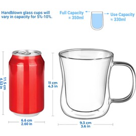 ecooe 2x350ml Double Walled Coffee Glasses Mugs Cappuccino Latte Macchiato Glasses Cups with Handle Borosilicate Heat Resistant Glass Cups for Coffee Tea Milk Juice Ice Cream