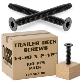 1/4-20 x 2 1/2'' - 100 pcs Trailer Deck Screws - Flat Head, Type F, Star Drive T-30, Torx Screws for Wood & Metal - Self-Tapping Screws x 100 Pcs
