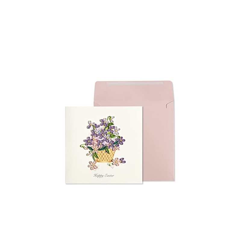 NIQUEA.D Easter Card, Purple Flowers In Basket, Includes a Unique