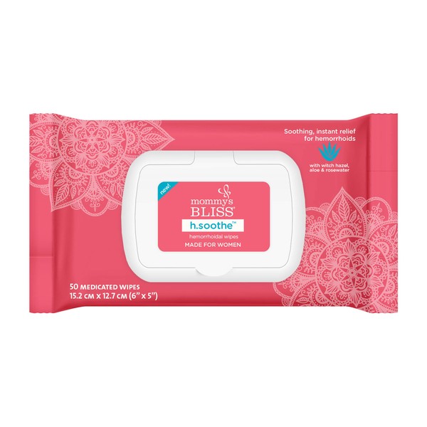 Mommy's Bliss Soothing Hemorrhoid Wipes for Women | Instant Relief with Witch Hazel, Aloe, & Rosewater | 50 Medicated Wipes