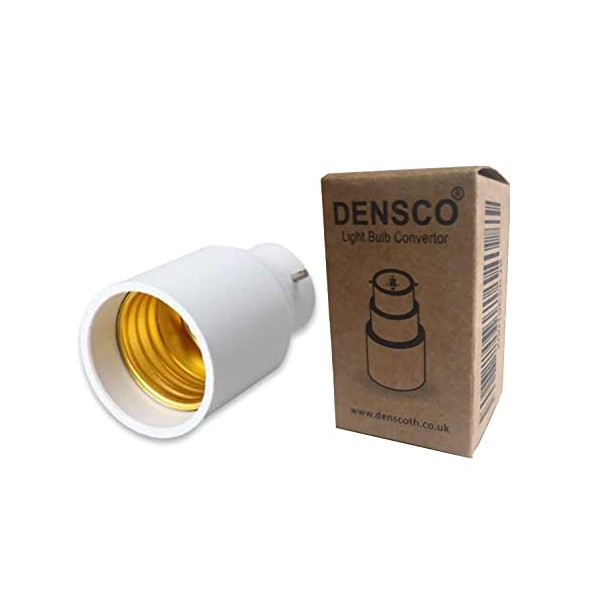 B22 to E27 Converter | Bayonet to Edison | Lamp Socket Holder | Screw Bulb Light Fitting | Lamps Base Extender | Max 60 Watts | DENSCO (B22-E27 (Pack of 1))
