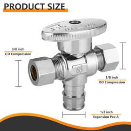 2-PCs HeSun Dual Compression Outlet Angle Stop Valve, 1/2" PEX-A Expansion x 3/8" OD Comp x 3/8" OD Comp, 1/4-Turn Shut Off Valve for Bathroom, ASTM F1960(VALVE128)