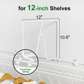 SortNStore Wire Shelf Dividers for Closet: Tall 8 Pack 12-inch Deep Wire Rack Accessories - Adjustable Purse Organizer for Clothes Handbags - Metal Pantry Separators