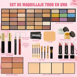 Set Maquillaje Completo Mujer Paleta Sombras y Colorete  Incluye polvo de cejas, delineador y espejo, kit todo en uno, ideal como regalo femenino     