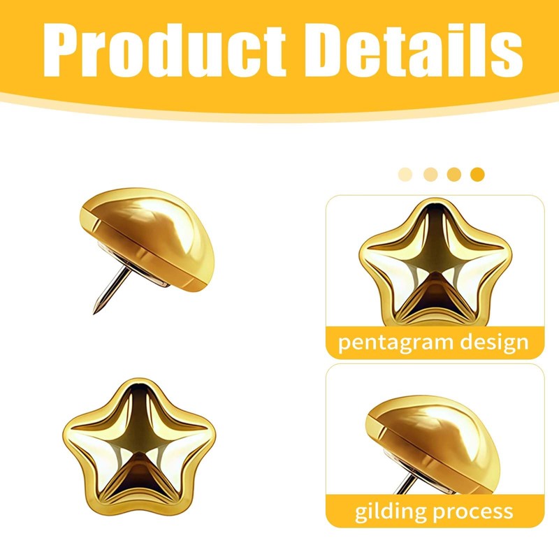 25 Pcs Gold-Hued Push Pins, Decorative Star Thumb Tacks Gold-Hued