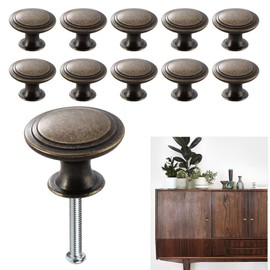 KanDery 12PCS Vintage Cabinet Knobs, Retro Drawer Knobs, Antique Style Kitchen Cupboard Handles, Round Furniture Door Knobs