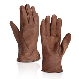 OLSON DEEPAK Leather Gardening Gloves for Women, Work Gloves, Cowhide Leather, Thorn-Resistant (Retro Brown, L)
