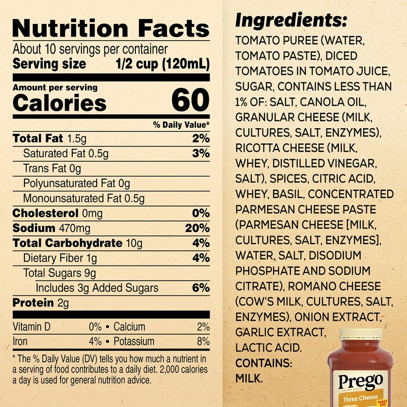 Prego Three Cheese Pasta Sauce, 45 Oz Jar