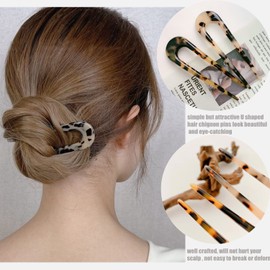 6 Pieces French Style Hair Pins U Shaped Hairpin Acetate Hair Sticks Forks Tortoise Shell Hair Fork Sticks, Leopard Chignon Pin Hair Accessories for Women Girls