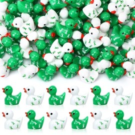 80Pack Mini Mental Health Awareness Ducks, Tiny Green Ribbon Resin Duck Figurines for Desk Decor DIY Fairy Gardens Spreading Hope Party Favors Activities