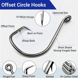 FINOSEAK 170Pcs Circle Hooks Saltwater for Catfish Fishing, Octopus Offset Circle Fishing Hooks Set Freshwater, High Carbon Steel Sturdy Catfish Hooks Barbed 9 Sizes Assorted 1# 1/0 2/0 3/0 to 8/0