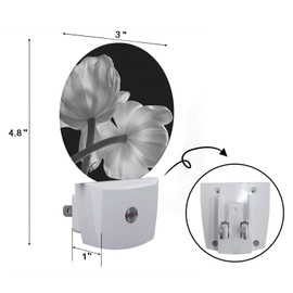 Axayaz Grey Tulip Flowers LED Night Light Floral Petals Art Plant Black Dusk to Dawn Round Lamp Auto Sensor for Bathroom Hallway Living Room