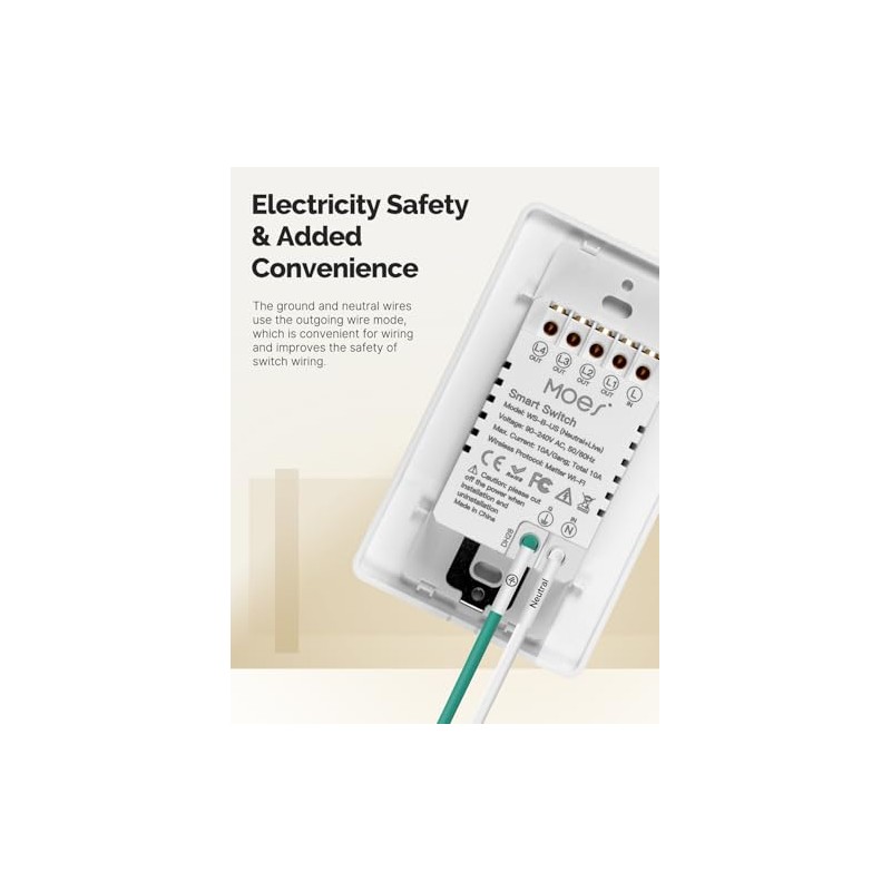 MOES Matter-WiFi Interruptor de luz de 3 botones, requiere neutro