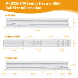 awliye Upgraded W10326469 Refrigerator Center Drawer Slide Rail Compatible with Whirlpool, Replaces 8208326, 12796401, 67004514, AP6019603, Durable PP Material, Perfect Replacement for Smooth Gliding