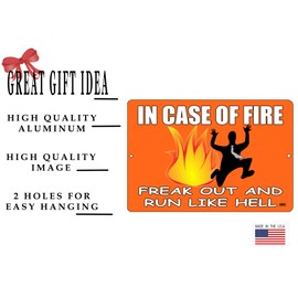 Rogue River Tactical Funny Sarcastic Work Office Retail Metal Tin Sign Wall Decor Bar Boss Employee Coworker in Case of Fire Freak Out and Run