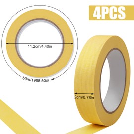 jwtyu Painter's Masking Tape 4 Rolls Each Roll 2 cm × 50 m Golden Masking Tape Suitable for Painting Work Renovations Varnishes and Crafts as Painter's Tape