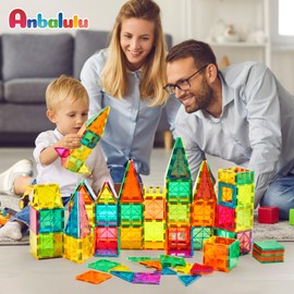 Anbalulu Magnetic Building Tiles,Magnet Building Set,Magnetic Blocks, 3D STEM Stacking Toys, Magnets Toy for Kids Boys Girls