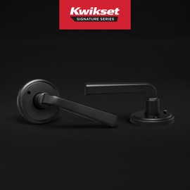 Kwikset Trafford Interior Privacy Door Handle with Lock, Door Lever for Bathroom and Bedroom, Matte Black Reversible Keyless Push Button Lock Door Lever, with Microban Protection