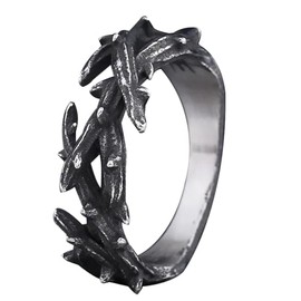 JAJAFOOK Vintage Stainless Steel Jesus Crown of Thorns Ring Vine Branch Lucky Ring (Style2, 7)