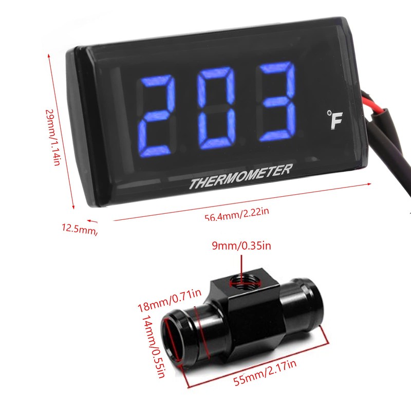 Motorcycle Digital Thermometer, DC 12V Ultra Thin Water Temperature Meter