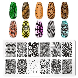MOLILON 5pcs Nail Stamp with Nail Stamper and Scraper, Geometry Stripe Nail Stamping Plates Nail Art Stamp French Tip Stamps Tool Nail Stencils Template for DIY Nail Art Accessories