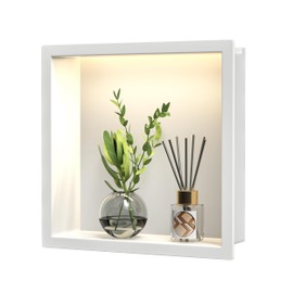 Bernkot Stainless Steel Led Shower Niche 12" X 12" White with Lighting Waterproof No Tile Need Shower Niche for Bathroom Recessed Wall Niche Over-Mounted Installation