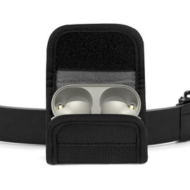 Geekria Earbuds Pouch with Belt Loop Compatible with Sony WF-C510, WF-1000XM5, WF-1000XM4 Earbud Case Belt Holster, Protective Case Cover with Clip Holder for Bag Strap (Black)