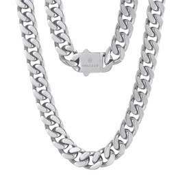 KRKC&CO Men’s Necklace, Width 0.3/0.5/0.6 inches (8/12/14 mm), 18K Gold Plating, Popular, Kihei (Curb) Miami Cuban Chain, Thick, Surgical Stainless Steel, Double Cut, Streetwear Accessories, Gift,