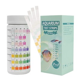 7 in 1 Aquarium Test Strips, 100 Strips Aquarium Test Kit for Testing PH Nitrite Nitrate Total Hardness, Free Chlorine, Total Alkalinity, Carbonate, Accurate Salt Water, Freshwater Aquarium Water Test