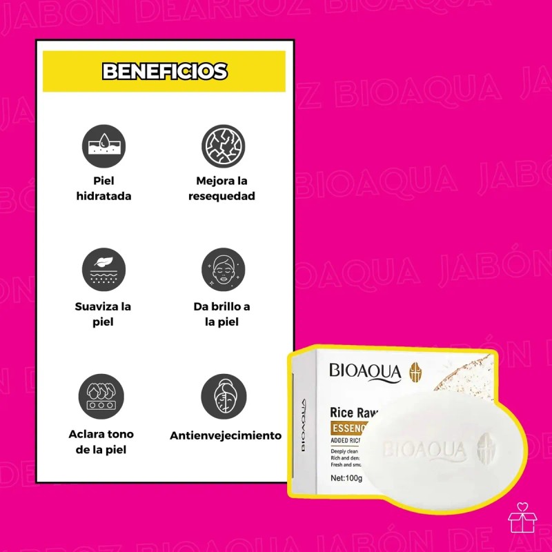 Jabón De Arroz Bioaqua Aclara Elimina Manchas Axila Codos Mixta