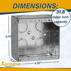 2-Gang Masonry Electrical Box, Metal Electrical Box, 2-1/2" Depth, 12 EKO Knockouts, Width 3.75'', Height 3.78'', Masonry Box 2-Gang, Welded Design, Steel Device Boxes for Masonry Walls