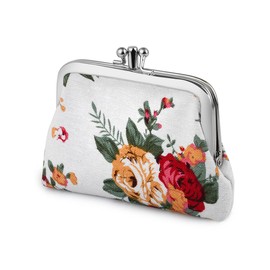 DS. DISTINCTIVE STYLE Coin Purses (2 Compartments) Floral Kiss-Lock Change Pouch Canvas Clasp Closure Wallet for Women