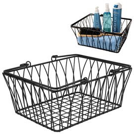 Spectrum Twist Wire Basket for Organizing (Medium, Black) - Sturdy Farmhouse Pantry Basket Storage with Handles - Wire Storage Basket Organizer for Kitchen, Shelf, Closet, Bathroom & More