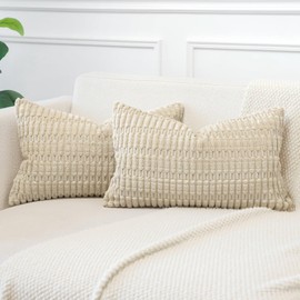 JOTOM Set of 2 Corduroy Soft Cushion Covers, Modern Cushion Covers, Decorative Sofa Cushion, Decorative Cushion Cover for Living Room, Sofa, Bedroom, Dark Beige, 40 x 60 cm