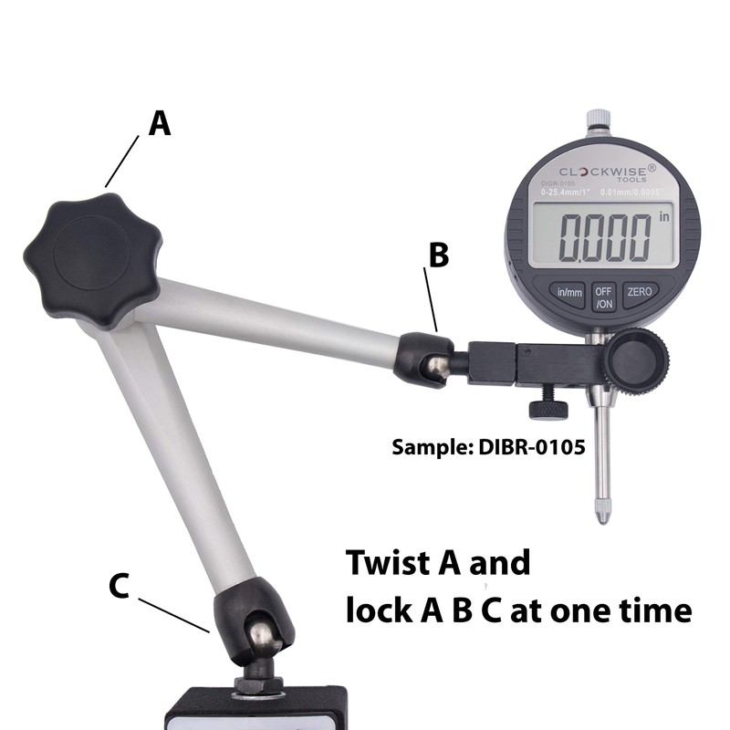 Clockwise Tools Digital Indicator with Magnetic Base Holder Stand, DIBR-0105