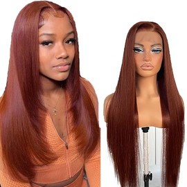 Salharer Real Hair Wig for Women Wigs Straight Human Hair Wig 13 x 6 Lace Front Wig 100% Brazilian Wigs Real Hair with Baby Hair Any Part Reddish Brown Colour 14 Inches