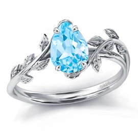 Wasee March Birthstone Ring Set 925 Sterling Silver Aquamarine Ring Pear Shaped Leaf Promise Ring for Her Birthday Anniversary Christmas Jewelry Gifts for Women,Ring Size 7