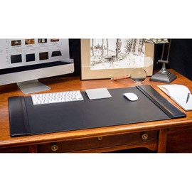 Dacasso Pad with Side Rails Luxury Leather Blotter for Writing-Executive Desk Surface Protector, 34” x 20”, Black