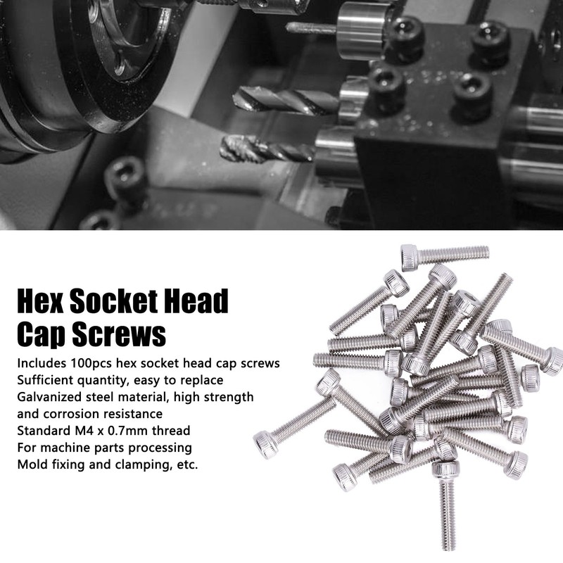 100Pcs Hex Socket Head Cap Screws Galvanized Steel Screw Kit