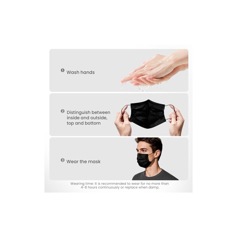 Disposable Face Masks, 3-Ply Breathable Dust Protection for Daily Use,