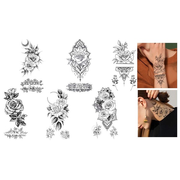 Rose Tattoos Flowers Tattoos Set of 6 Fake Tattoos Flower Power