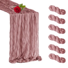 6 Pack Dusty Pink Cheesecloth Table Runner 35 x 120 inch Boho Rustic Gauze Table Runner 10 FT Long, Semi Sheer Cheese Cloth Runner for Wedding Party Banquet Baby Shower Birthday Decoration