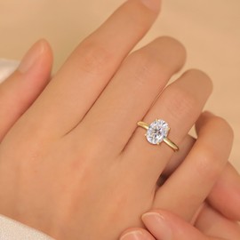 1.5 2 3 Carat Oval Moissanite Rings For Women Oval Engagement Rings Lab Created Diamond 18K Gold Plated 925 Sterling Silver Solitaire Rings Moissanite Promise Ring For Her Anniversary Ring Size 4.5-11